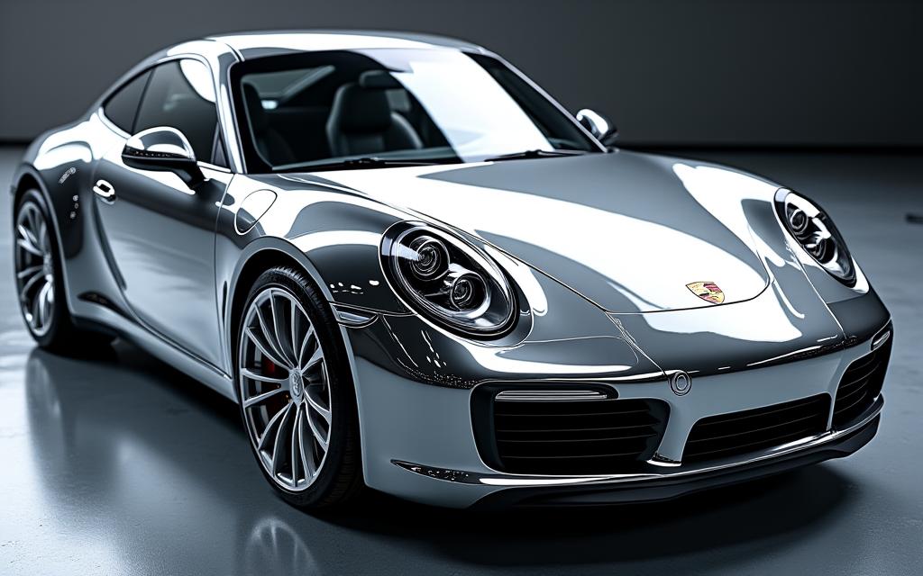 Silver Porsche 911 with deep, reflective ceramic gloss (after ceramic coating)